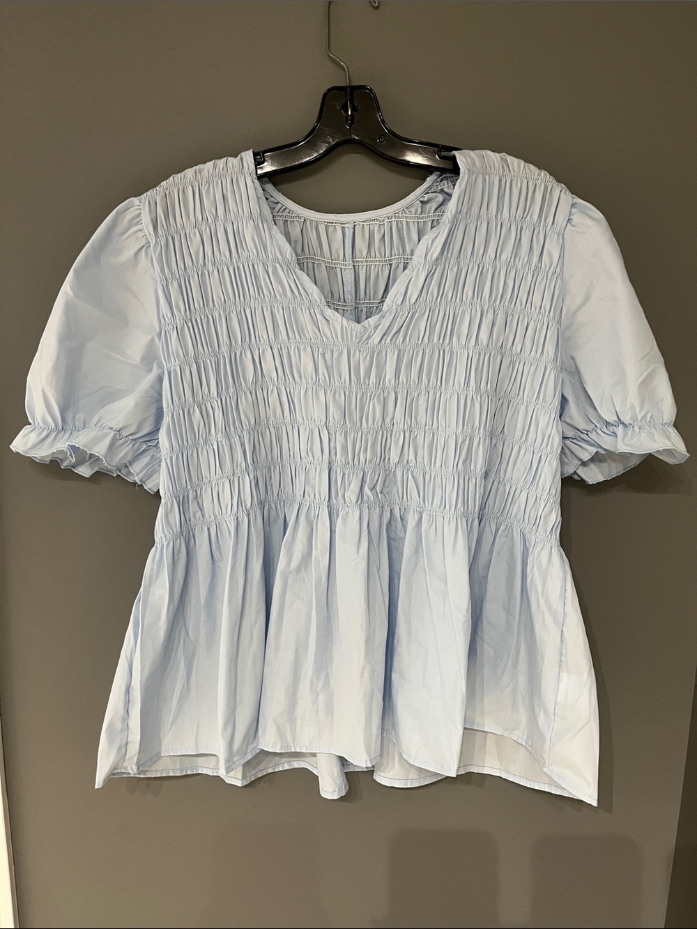 3/$15 Light Blue Smocked V-Neck Peplum Top - Women